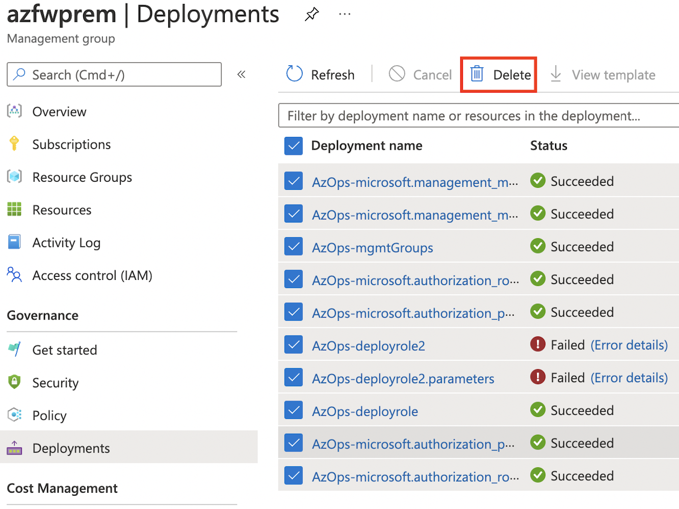 Delete Deployments at scope