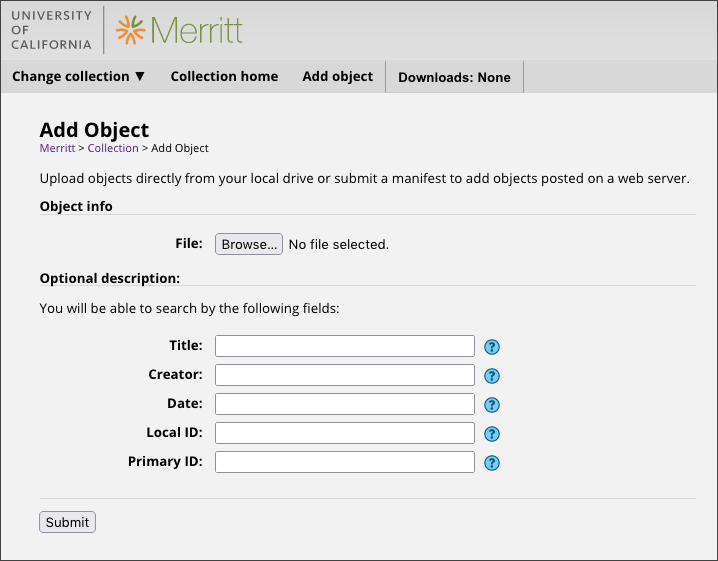 Merritt Add Object Screen