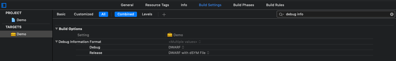 build_setting_debug_infomation_formate