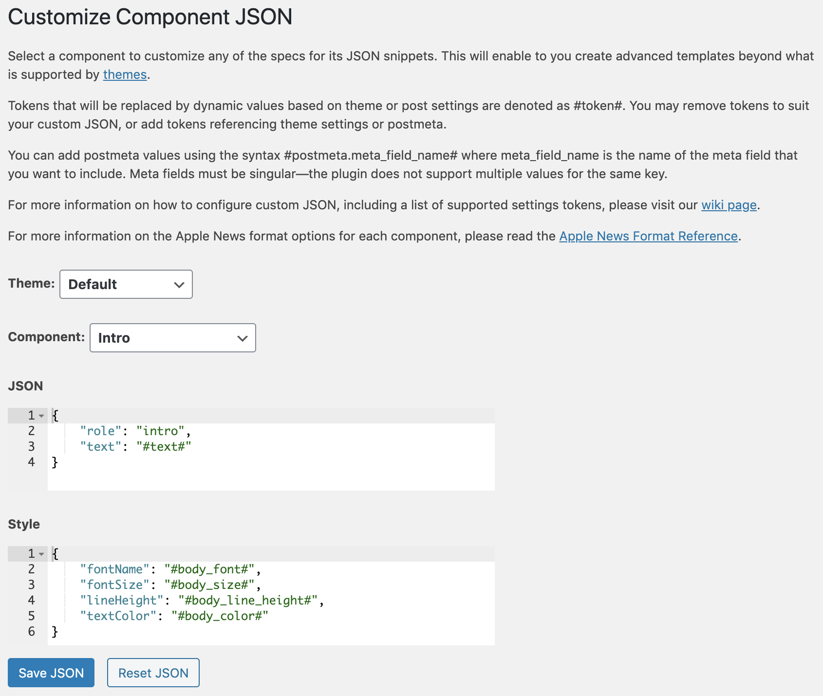 Component JSON editing