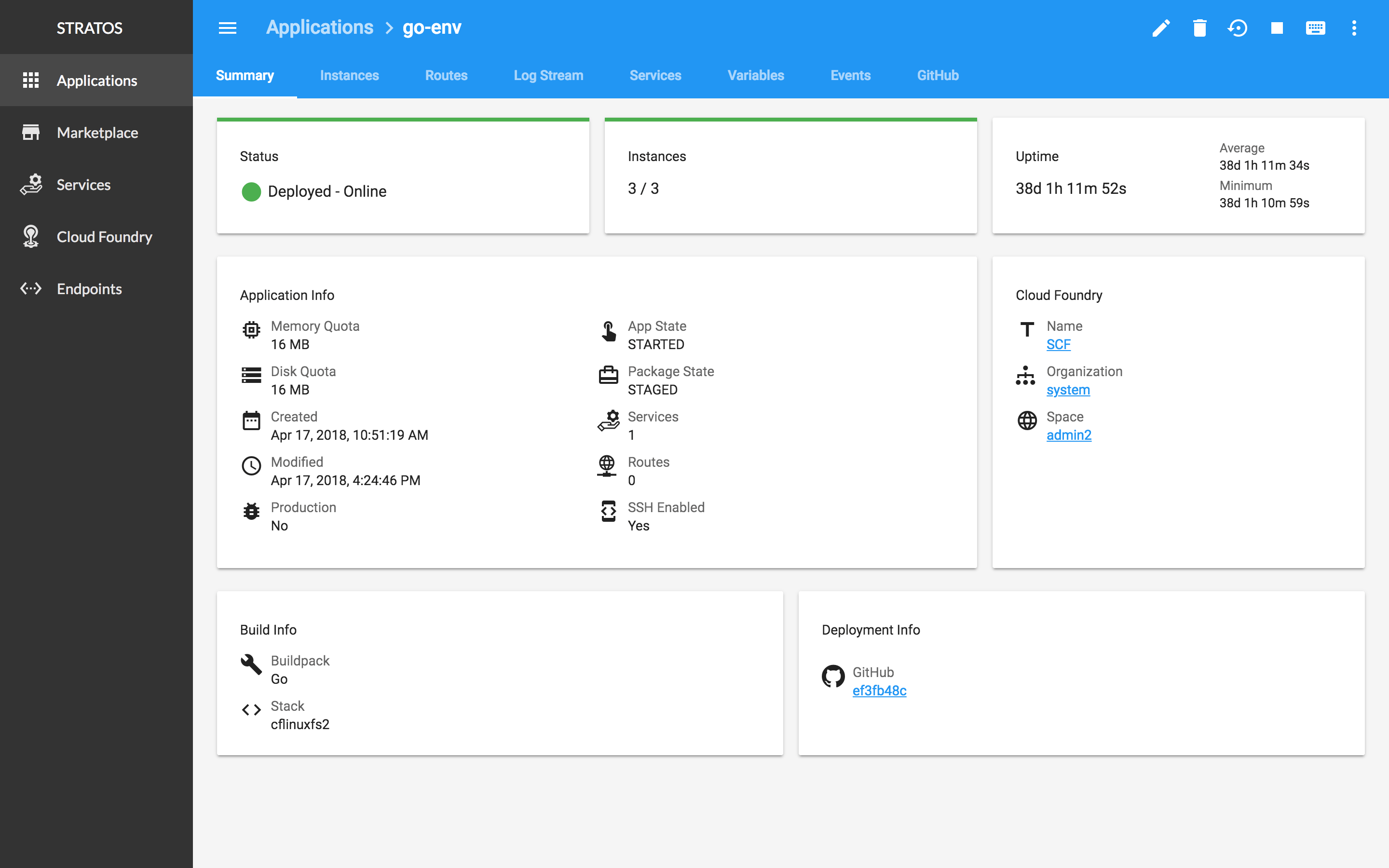 Stratos Application view