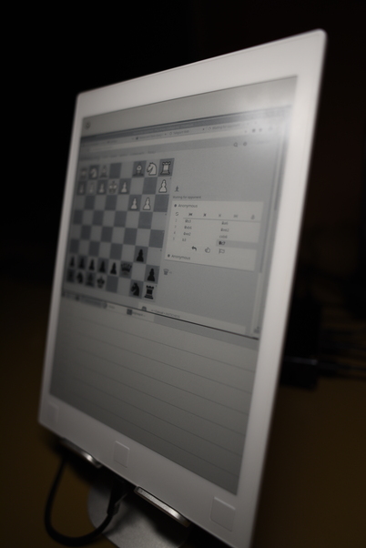 lichess in a browser on Raspbian displayed on the reMarkable