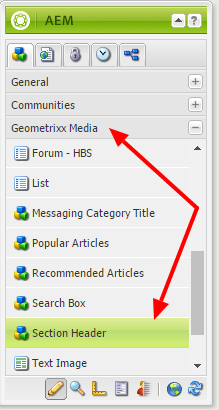 Section Header component in the sidekick